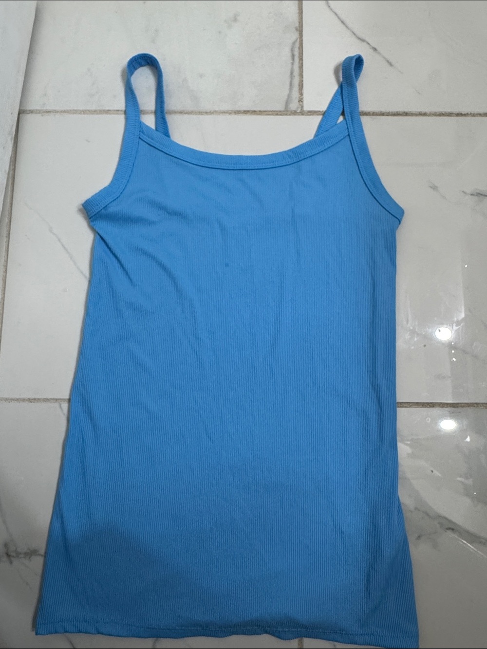 Blue Ribbed Spaghetti Strap Tank Top - XS